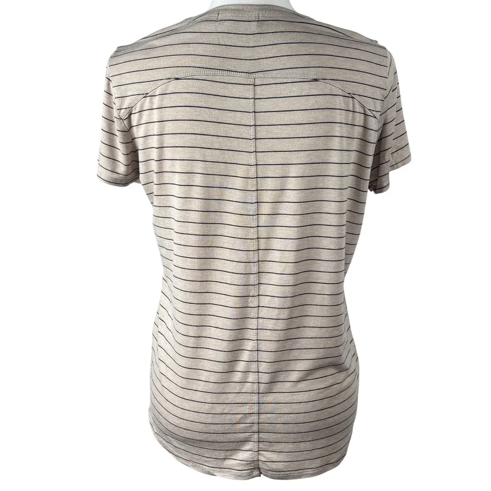 prAna Top L Beige Striped Modal Pocket Casual Minimalist Butter Soft Comfort - Picture 2 of 8